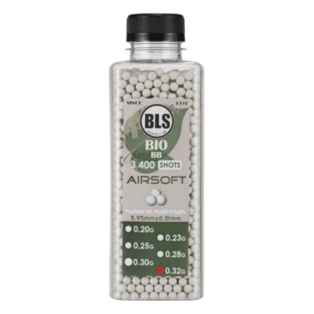 Billes D’Airsoft Blanche 6mm BLS Premium Précision – Bouteille De 3400 Unités Bio – .32g