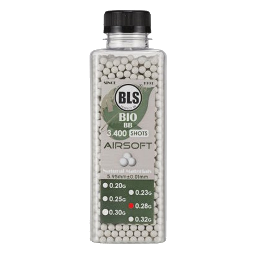 Billes D’Airsoft Blanche 6mm BLS Premium Précision – Bouteille De 3400 Unités Bio – .28g